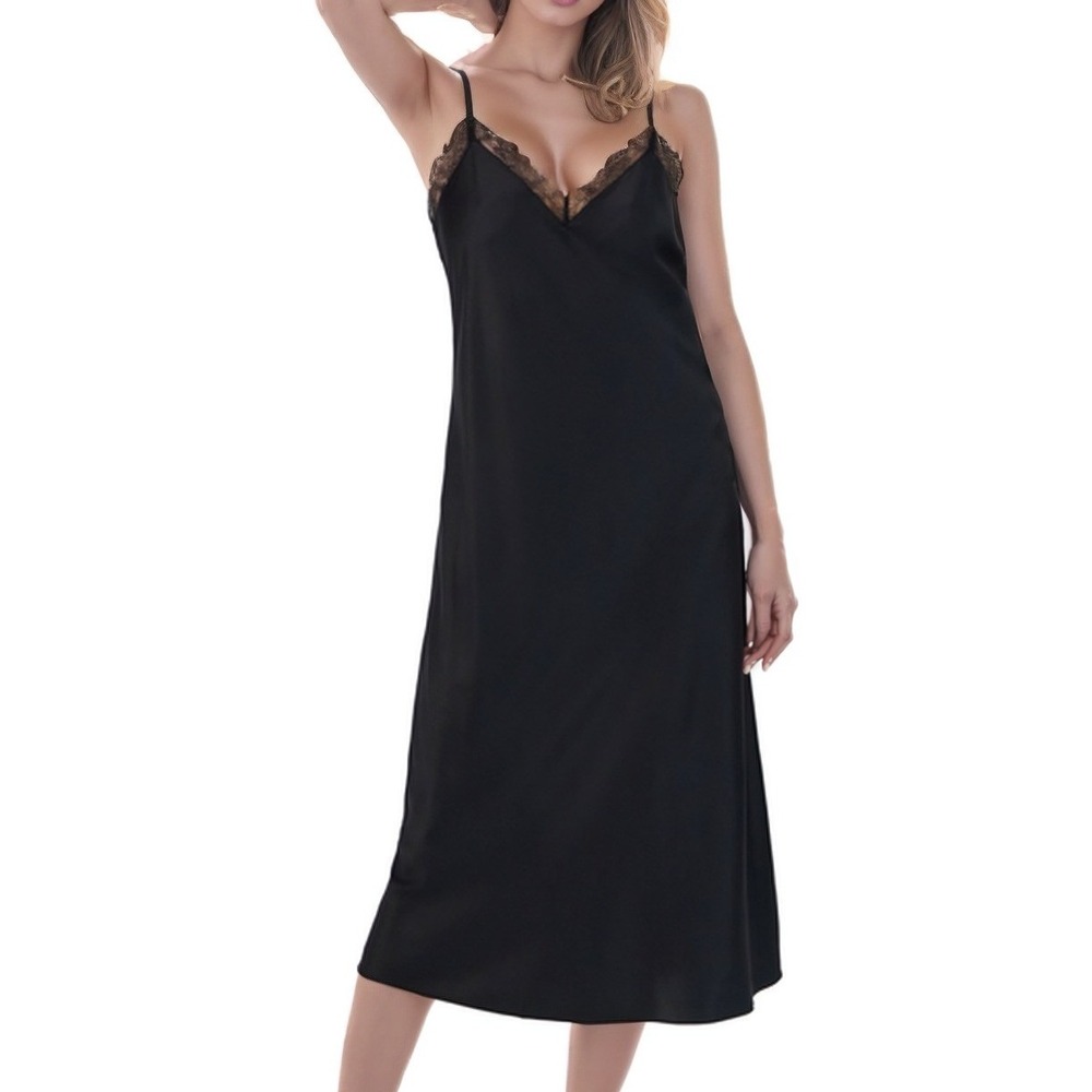 INC International Concepts Womens Nightgown Black‎ XS Lace Trim Maxi Slip Dress